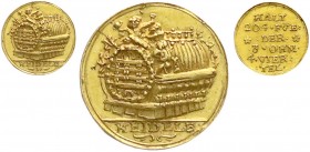 Pfalz-Kurlinie
Karl Philipp, 1716-1742
Kleine Goldmedaille im 1/2 Dukaten-Gewicht o.J. (1716/1727), von A. Cajet, auf das große Heidelberger Fass. F...