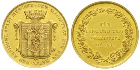 Städte
München
Goldmedaille zu 4 Dukaten o.J.(um 1900). Magistrat der Haupt- und Residenzstadt München, Prämie für Dienstboten für lang und treu gel...