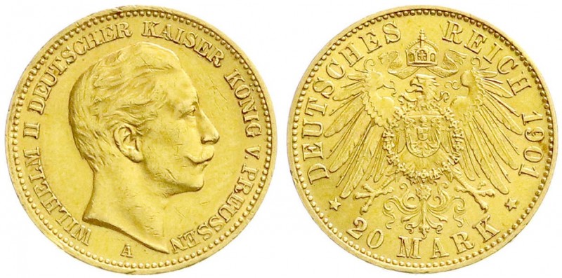 Preußen
Wilhelm II., 1888-1918
20 Mark 1901 A. sehr schön/vorzüglich, Randfehl...