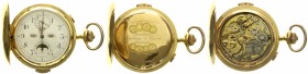 Taschenuhren
Schweizer Herrensavonette (Chronograph), ab 1902. Gelbgold (3 Deckel) 750/1000. Hersteller Rocail (Perce SA, Leon Levy & Freres, Biel, G...
