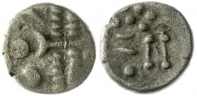 Britannien
Durotriges
Billon-Stater 60/20 v. Chr. Stil. Kopf r./stil. Pferd, darüber Punkte. sehr schön
