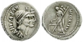 Römische Republik
Mn. Cordius Rufus, 46 v.Chr.
Denar 46 v. Chr RVFVS III VIR. Gestaffelte Köpfe der Dioskuren r./MN (ligiert) CORDIVS. Venus (?) ste...
