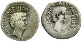 Imperatorische Prägungen
Marcus Antonius, 43/31 v.Chr.
Denar 39 v.Chr. M ANT IMP AVG III VIR R P C M BARBAT Q P. Kopf r./CAESAR IMP PONT III VIR R P...