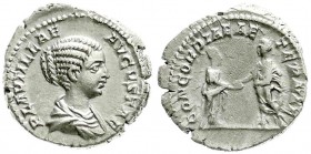 Kaiserzeit
Plautilla, Gattin des Caracalla, gest. 212
Denar 202/205. Drap. Brb. r./CONCORDIAE AETERNAE. Caracalla und Plautilla stehen sich gegenübe...