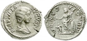 Kaiserzeit
Plautilla, Gattin des Caracalla, gest. 212
Denar 202/205. Drap. Brb. r./VENVS VICTRIX. Venus steht l. mit Apfel, Palmzweig und Schild, zu...