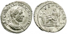 Kaiserzeit
Macrinus, 217-218
Denar 217/218. Bel. drap. Brb. r./SALVS PVBLICA. Salus thront l., füttert Schlange. gutes sehr schön