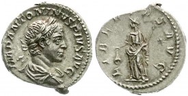 Kaiserzeit
Elagabalus, 218-222
Denar 218/222. Bel., drap. Brb. r. /LIBERTAS AVG. Libertas steht l. mit Füllhorn und Pileus. vorzüglich, schöne Patin...