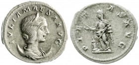 Kaiserzeit
Julia Maesa, Großmutter v. Elagabal u. Sev. Alex., gest. 223
Antoninian 218/223. Diad., auf Halbmond ruhendes drap. Brb. r./PIETAS AVG. V...