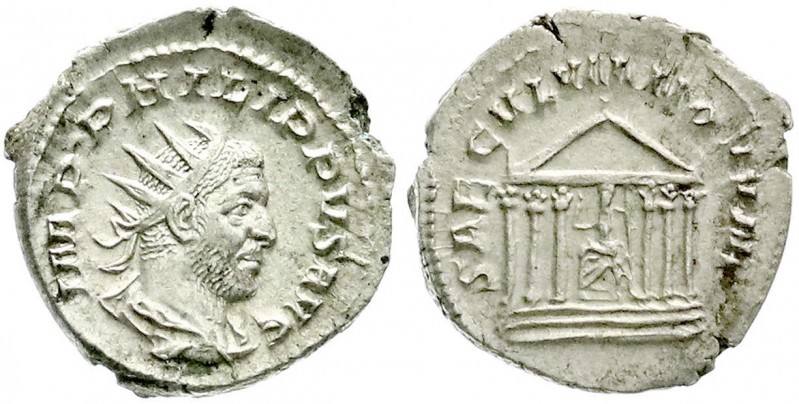 Kaiserzeit
Philippus I. Arabs, 244-249
Antoninian 247/249. Drap. Brb. mit Stra...