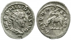 Kaiserzeit
Philippus I. Arabs, 244-249
Antoninian 248. Drap. Brb. mit Strahlenbinde r./AETERNITAS AVGG. Elefant mit Reiter l. sehr schön/vorzüglich...