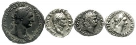 Römer
Kaiserzeit
4 Münzen der Julier und Flavier: Nero Denar (Salus), Vespasian Denar, Domitian As und Denar. schön bis sehr schön