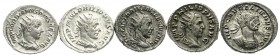 Römer
Kaiserzeit
5 Antoniniane: Gordian III., Philippus Arabs (2X), Trajan Decius, Aurelian. sehr schön bis vorzüglich