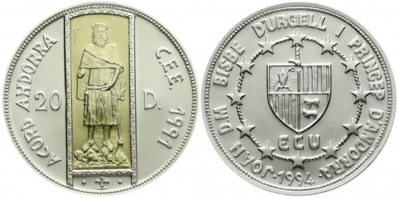 Andorra
Joan Marti Alanis, 1971-2003
20 Diners/ECU Bi-Metall Silber/Gold 1994....