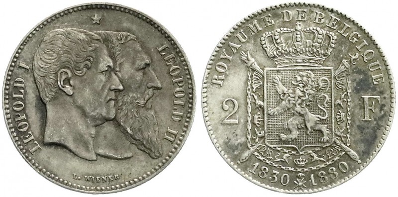 Belgien
Leopold II., 1865-1909
2 Francs 1880 auf 50 Jahre Königreich. vorzügli...