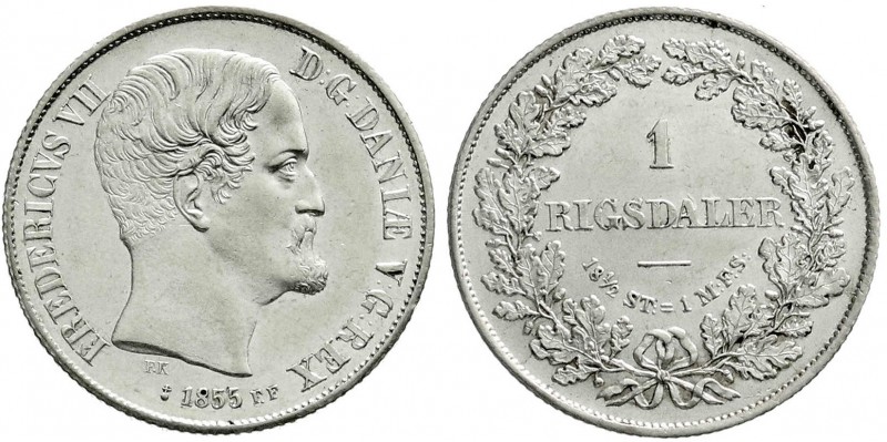 Dänemark
Frederik VII., 1848-1863
Rigsdaler 1855 FF, Altona. prägefrisch/fast ...