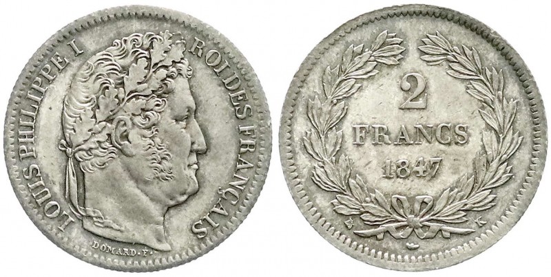 Frankreich
Louis Philippe I., 1830-1848
2 Francs 1847 K, Bordeaux. Aufl. nur 6...