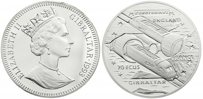 Gibraltar
Elisabeth II., seit 1952
70 ECU (5 Unzen Silber) 1993. Eurotunnel. I...