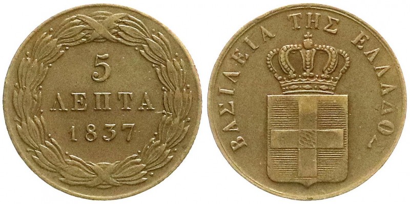 Griechenland
Otto von Bayern, 1832-1862
5 Lepta 1837. sehr schön, kl. Randfehl...