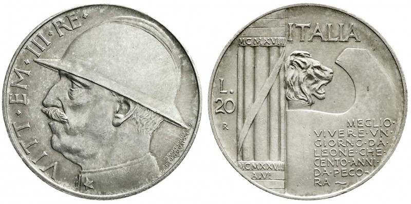 Italien-Königreich
Vittorio Emanuele III., 1900-1946
20 Lire 1928. 10 Jahre En...