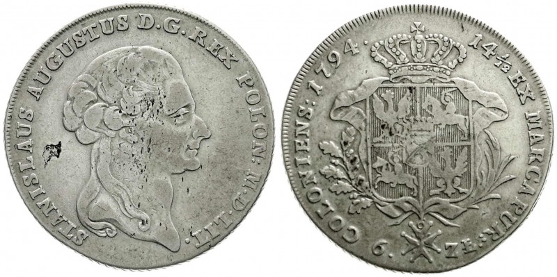 Polen
Stanislaus August, 1764-1795
6 Zlotych (Talar) 1794. sehr schön, Schrötl...