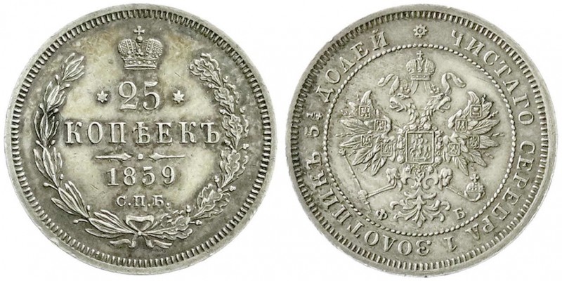 Russland
Alexander II., 1855-1881
25 Kopeken 1859, St. Petersburg. Georg mit M...