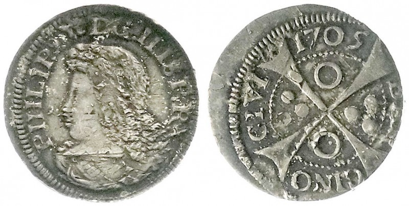 Spanien
Philippe V., 1700-1746
Croat 1705, Barcelona. gutes vorzüglich, kl. Sc...