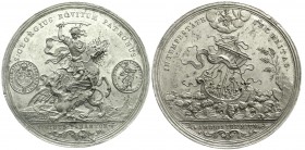 Haus Habsburg
Karl VI., 1711-1740
Zinnmedaille 1738 von Jeremias Roth senior. Abschlag von den Stempeln des 100fachen St.-Georgsdukaten mit Abb. ein...