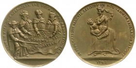 Haus Habsburg
Maria Theresia, 1740-1780
Bronze-Spottmedaille 1742 a.d. "Pragmatische Sanktion". Kardinal Fleury und 3 Fürsten verteilen das Land/Kai...