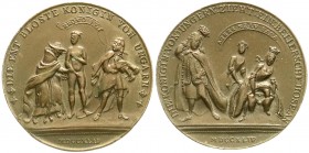 Haus Habsburg
Maria Theresia, 1740-1780
Bronze-Spottmedaille 1742. Die entblößte Kaiserin/Kaiserin zieht bayerische Hose an. 40 mm. sehr schön/vorzü...