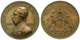 Haus Habsburg
Franz Joseph I., 1848-1916
Bronzemedaille 1888 von Scharff. Josef Alexander Helfert (1820-1910). 25-jähr. Jubiläum als Präsident der k...