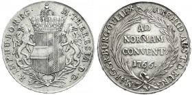 Burgau
Maria Theresia, 1740-1780
Konventionstaler 1766. Kronenbügel nach links. gutes sehr schön