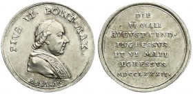 Augsburg-Stadt
Kl. Silbermedaille 1782 von Rosa, a.d. Papstbesuch in Augsburg. Brb. Papst Pius VI. r./Schrift. 24 mm; 4,31 g. vorzüglich/Stempelglanz...