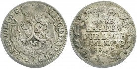 Baden-Durlach
Karl Friedrich, 1738-1806
12 Kreuzer 1745 Durlach. 3 Wappenschilde. sehr schön