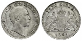 Baden-Durlach
Friedrich I., 1852-1907
Doppelgulden 1856. Prinz und Regent. vorzügliches Prachtexemplar mit schöner Patina