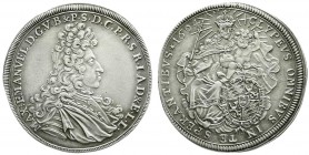 Bayern
Maximilian II. Emanuel, 1679-1726
Reichstaler 1694. Brustb. mit langer Perücke n.r./Madonna hinter Wappen. vorzüglich, min. Zainende