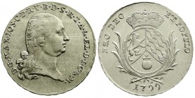 Bayern
Maximilian IV. (I.) Joseph, 1799-1806-1825
Konventionstaler 1799, Var. mit offenen 99. fast Stempelglanz, Prachtexemplar, sehr selten