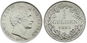 Bayern
Ludwig I., 1825-1848
1/2 Gulden 1845. fast Stempelglanz, Prachtexemplar in dieser Erhaltung