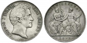 Bayern
Ludwig I., 1825-1848
Geschichtsdoppeltaler 1846. Ludwigscanal. vorzüglich, feine Kratzer, schöne Patina, selten