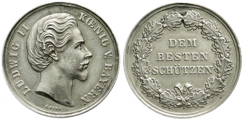 Bayern
Ludwig II., 1864-1886
Silbermedaille o.J. von Ries. DEM BESTEN SCHÜTZEN...