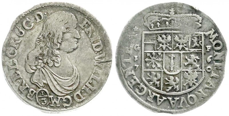 Brandenburg-Preußen
Friedrich Wilhelm, 1640-1688
1/3 Taler 1670 GF, Krossen. v...