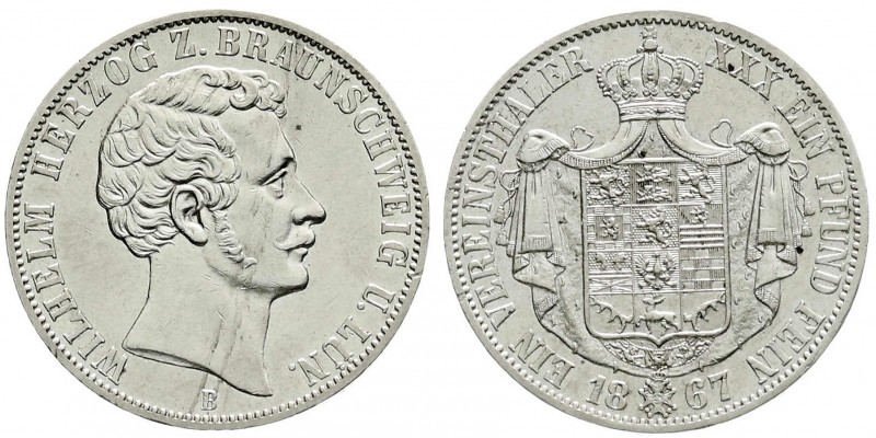 Braunschweig-Wolfenbüttel
Wilhelm, 1831-1884
Vereinstaler 1867 B. fast vorzügl...