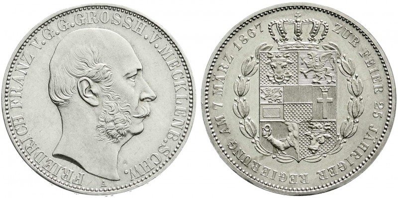 Mecklenburg-Schwerin
Friedrich Franz II., 1842-1883
Vereinstaler 1867 A. 25 jä...