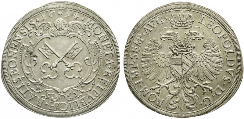 Regensburg-Stadt
Reichstaler 1694, mit Titel Leopold I. Walzenprägung. vorzügli...