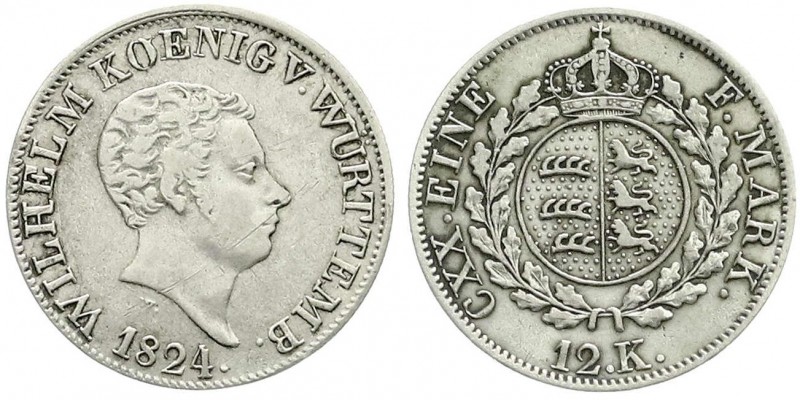 Württemberg
Wilhelm I., 1816-1864
12 Kreuzer 1824 W. fast sehr schön