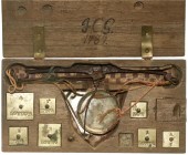 Münzwaagen und Münzgewichte
Nürnberger Goldmünzenwaage des Ichtmachers Georg Seidel, um 1750. Kasten gemarkt im Deckel, innen Besitzervermerk "J.C.G....