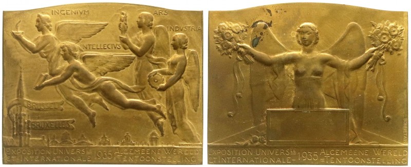 Ausstellungen
Belgien
Verg. rechteck. Bronzeplakette 1935 v. Bonnetain, a.d. W...