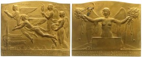 Ausstellungen
Belgien
Verg. rechteck. Bronzeplakette 1935 v. Bonnetain, a.d. Weltausstellung in Brüssel. 79 X 64 mm. vorzüglich, etwas fleckig