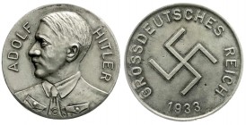 Drittes Reich
Silbermedaille 1933 Brb. Hitlers n.l./GROSSDEUTSCHES REICH um Hakenkreuz. 34 mm, 20,29 g. vorzüglich, kl. Randfehler