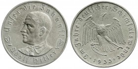 Drittes Reich
Silbermedaille 1933, Pr. Münze Berlin, auf Hitler und die Machtergreifung. Büste Hitler l./ Adler mit Hakenkreuz auf Brust, "Im Jahre d...