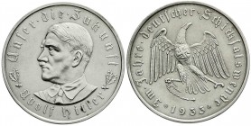 Drittes Reich
Silbermedaille 1933, Preuss. Staatsmünze, auf Hitler und die Machtergreifung. Büste Hitler l./ Adler mit Hakenkreuz auf Brust, "Im Jahr...
